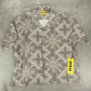 GFTD LA Beige Bandana Print Camp‎ Shirt Short Sleeve Button Up 2XL